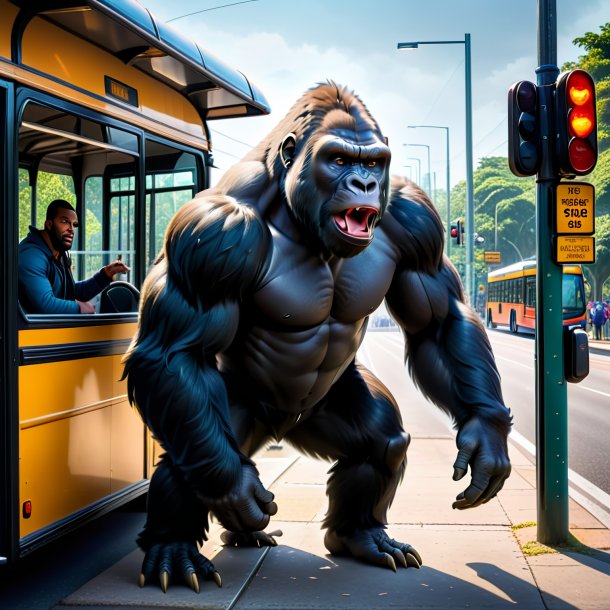 Image of a threatening of a gorilla on the bus stop