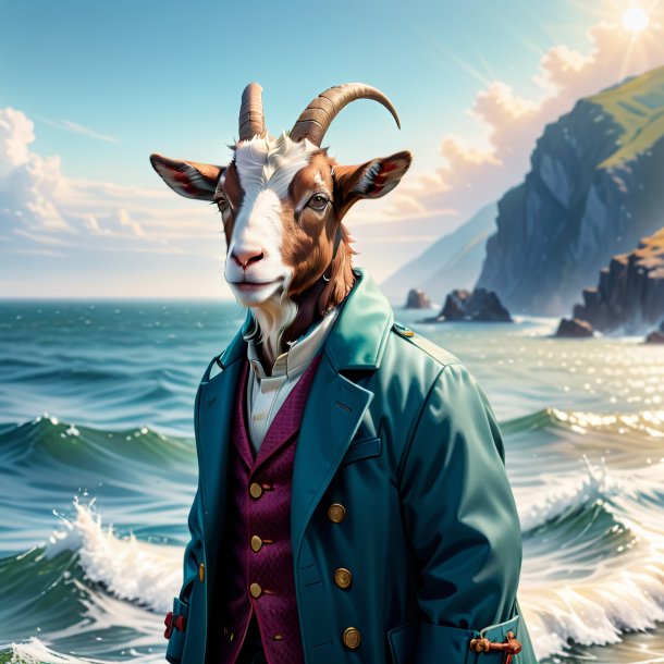 Illustration of a goat in a coat in the sea