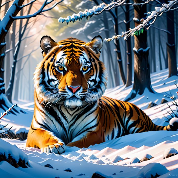 Pic d'une attente d'un tigre dans la neige