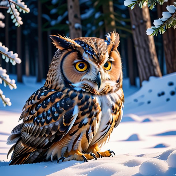 Pic of a resting of a owl in the snow