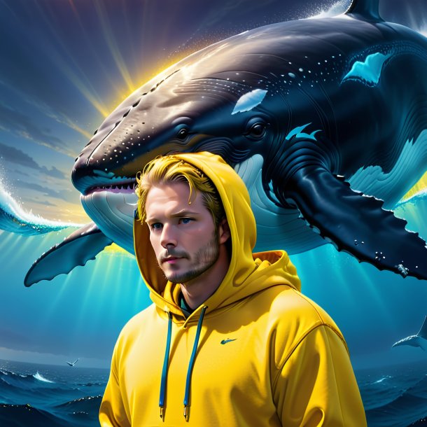 Image of a whale in a yellow hoodie