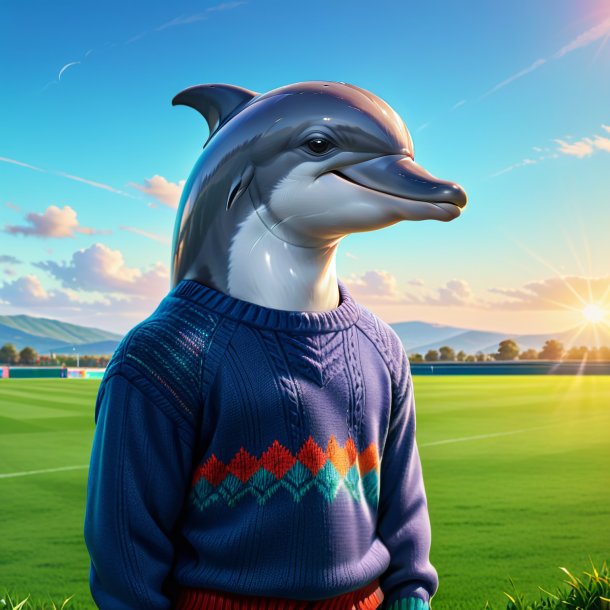 Image of a dolphin in a sweater on the field