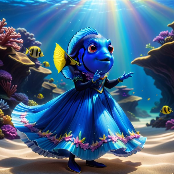 Image of a blue tang in a dress on the rainbow