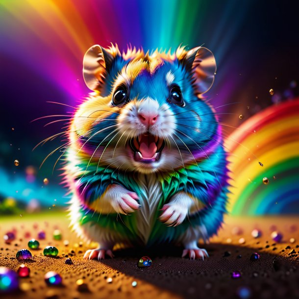 Image of a angry of a hamster on the rainbow