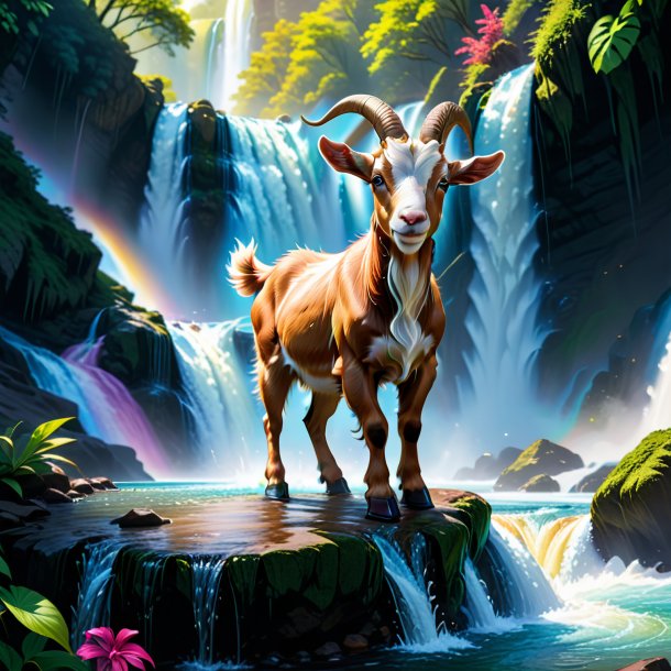 Drawing of a goat in a shoes in the waterfall