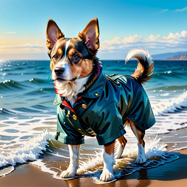 Drawing of a dog in a coat in the sea