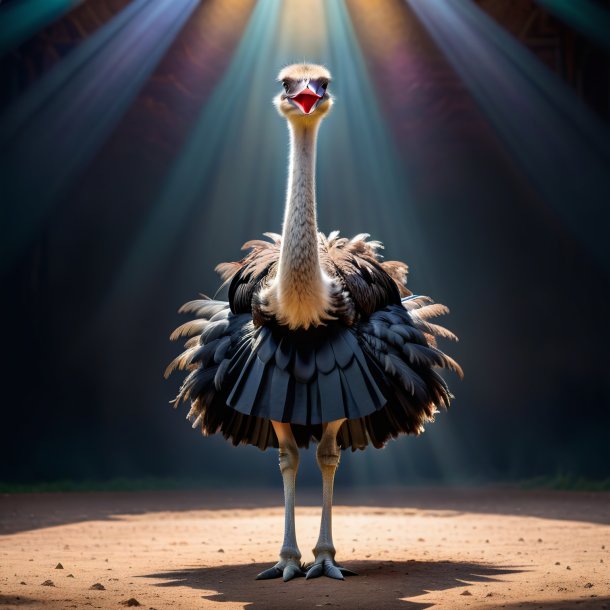 Photo of a ostrich in a black skirt