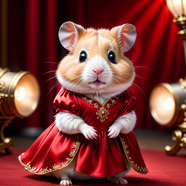 Pic d'un hamster dans une robe rouge