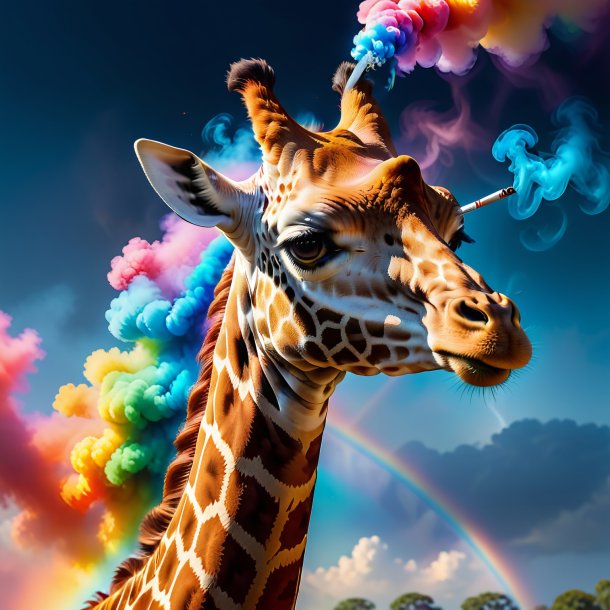 Image of a smoking of a giraffe on the rainbow