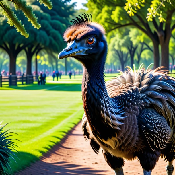 Photo of a threatening of a emu in the park