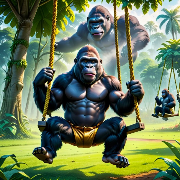 Picture of a swinging on a swing of a gorilla on the field