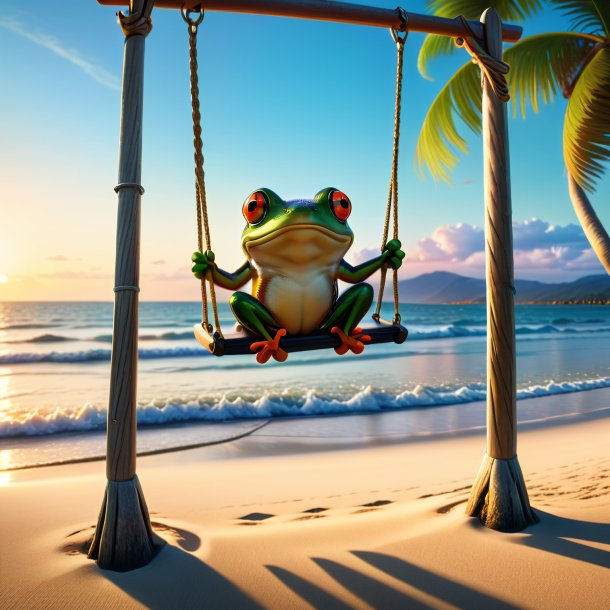 Photo of a swinging on a swing of a frog on the beach