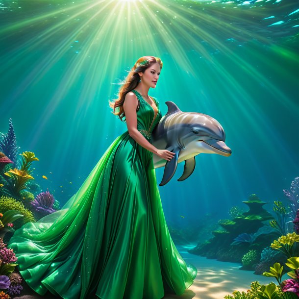 Pic of a dolphin in a green dress