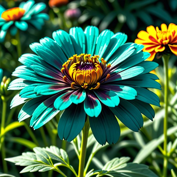 Retrato de um marigold teal, jardim