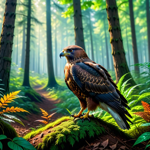 Photo of a waiting of a hawk in the forest