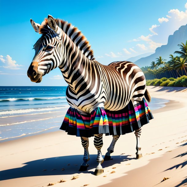 Ilustração de uma zebra em uma saia na praia