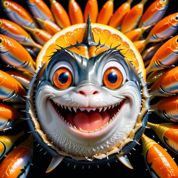 Imagen de una sardina sonriente naranja