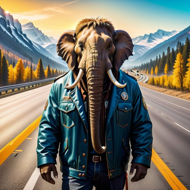 Photo of a mammoth in a jacket on the highway