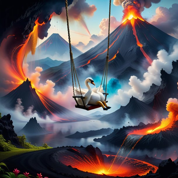 Photo of a swinging on a swing of a swan in the volcano