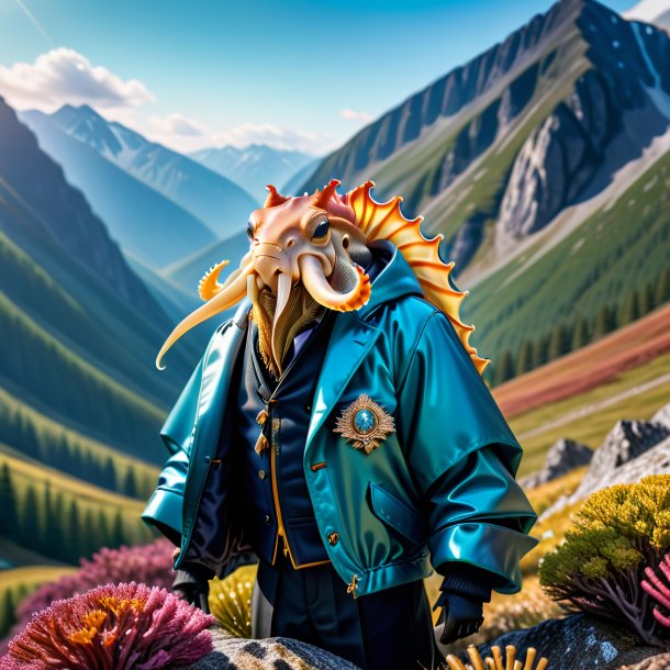 Photo of a cuttlefish in a jacket in the mountains