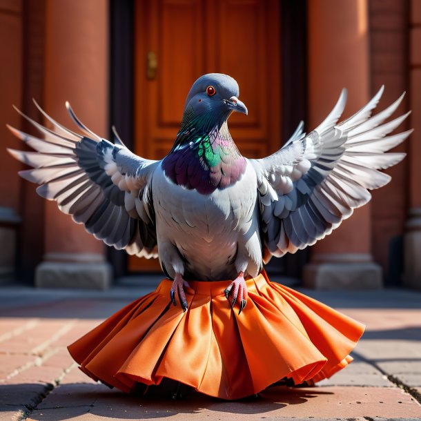 Photo of a pigeon in a orange skirt