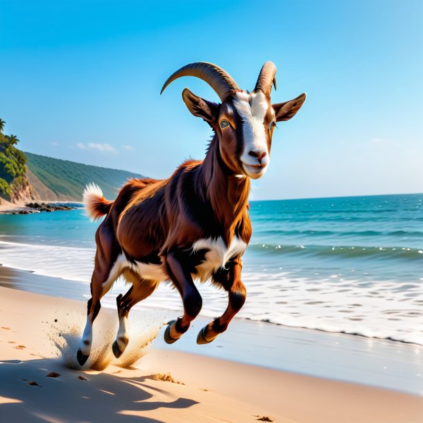 Photo of a jumping of a goat on the beach