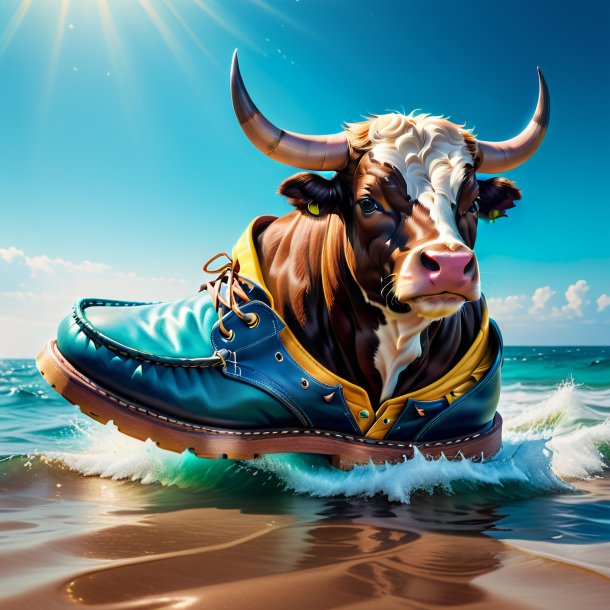 Photo of a bull in a shoes in the sea