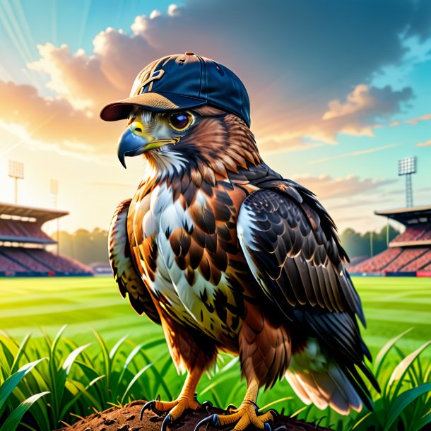 Illustration of a hawk in a cap on the field