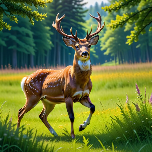 Image d'une danse d'un cerf dans la prairie