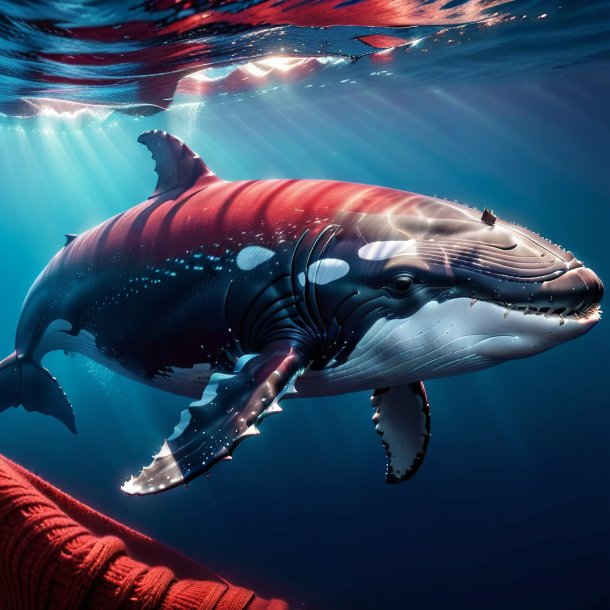 Foto de una ballena en un suéter rojo