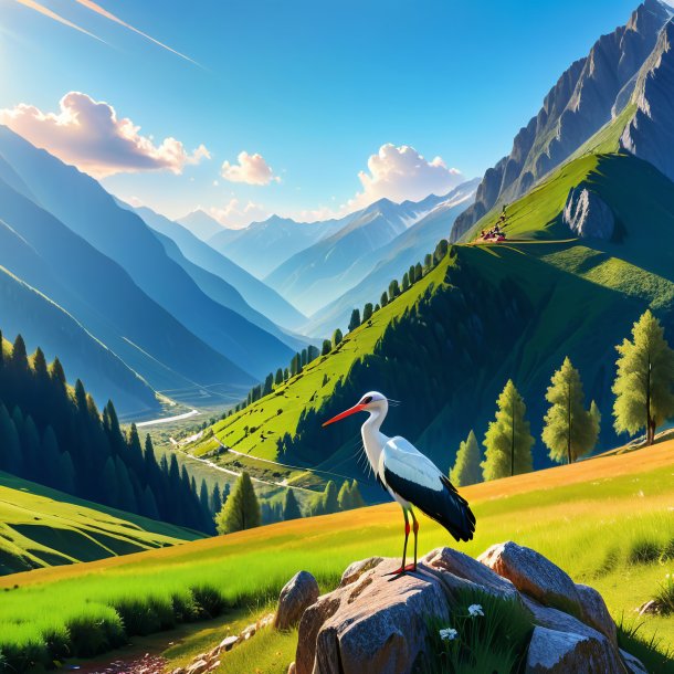 Pic of a waiting of a stork in the mountains