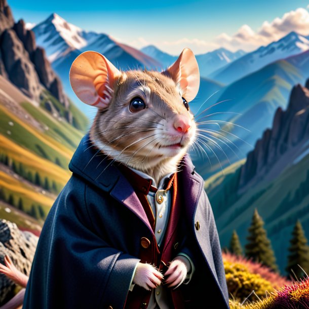 Photo of a rat in a coat in the mountains