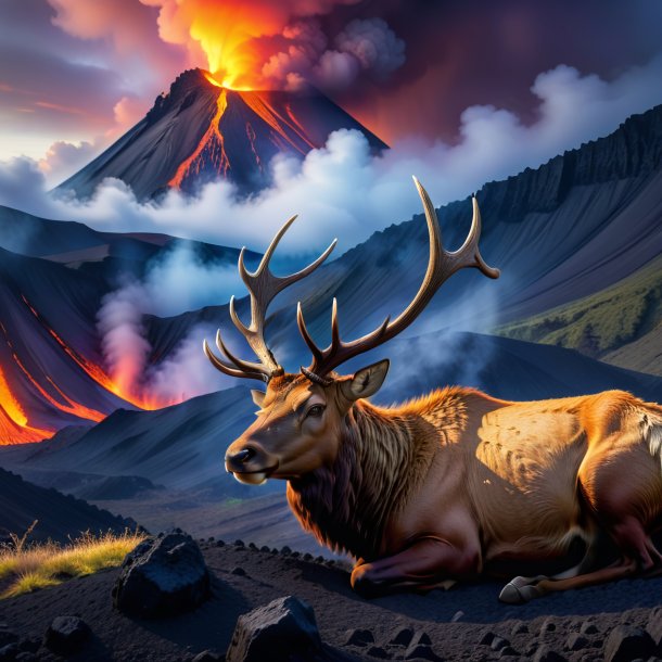 Photo d'un sommeil d'un wapiti dans le volcan