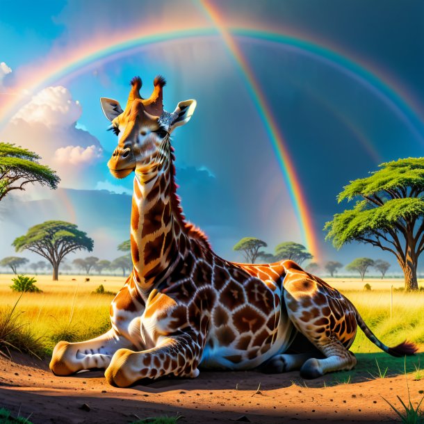 Pic d'un repos d'une girafe sur l'arc-en-ciel