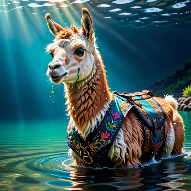 Drawing of a llama in a vest in the water