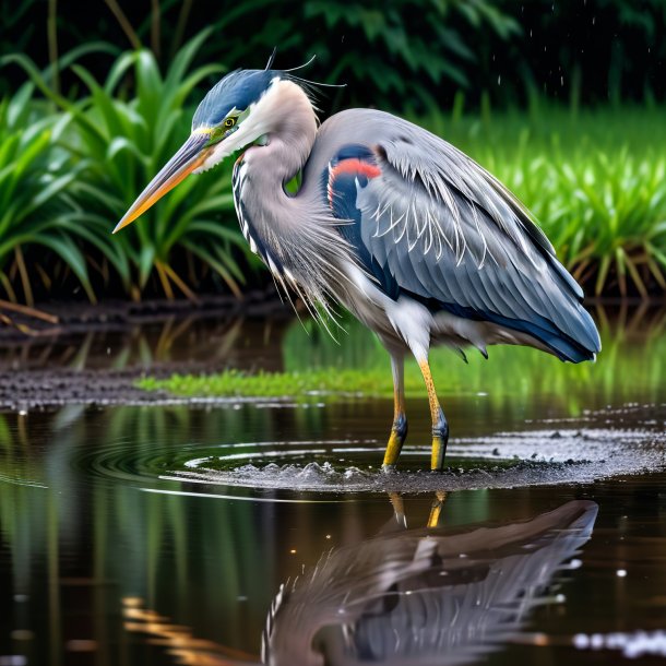 Pic of a crying of a heron in the puddle