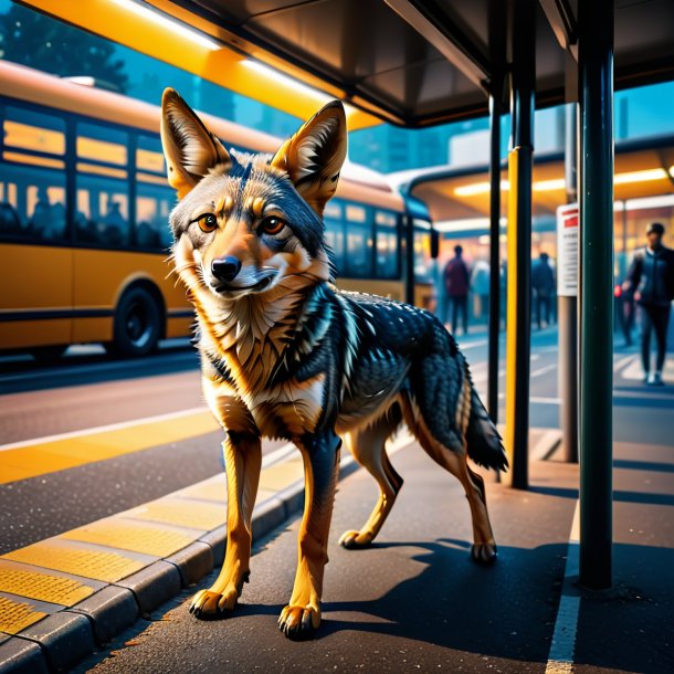 Image of a swimming of a jackal on the bus stop