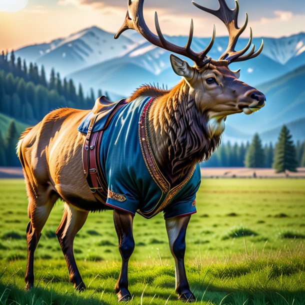 Image of a elk in a trousers on the field