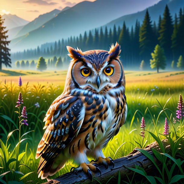 Photo of a waiting of a owl in the meadow