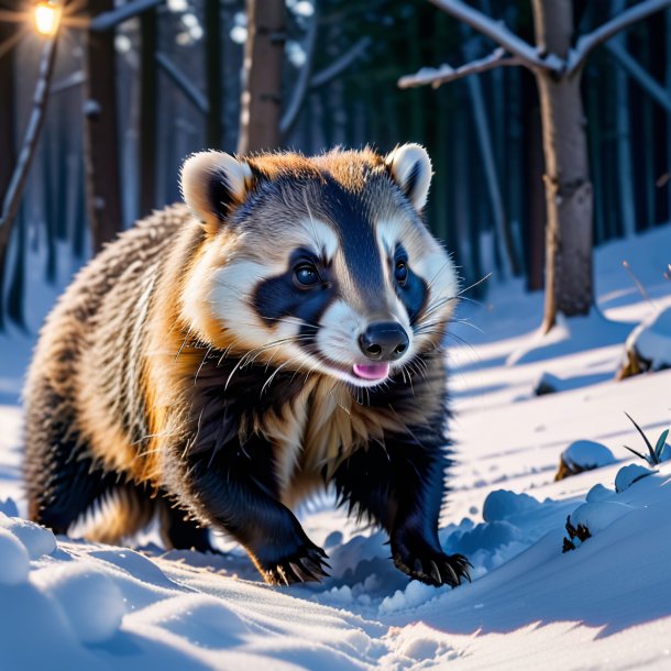 Foto de un juego de tejón en la nieve