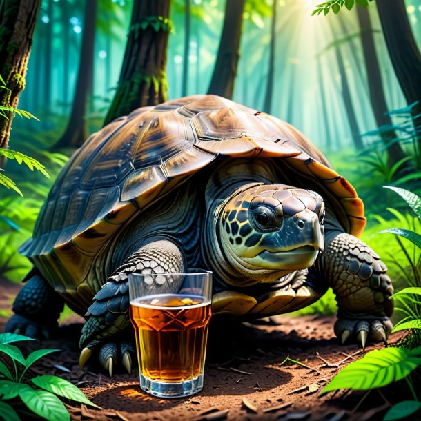 Picture of a drinking of a tortoise in the forest