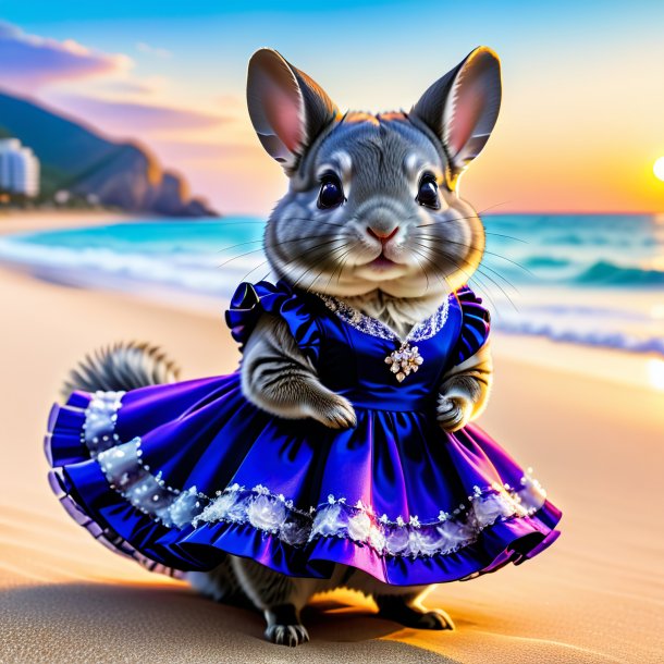 Imagem de uma chinchilas em um vestido na praia