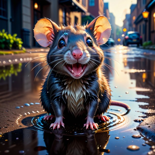 Pic of a smiling of a rat in the puddle