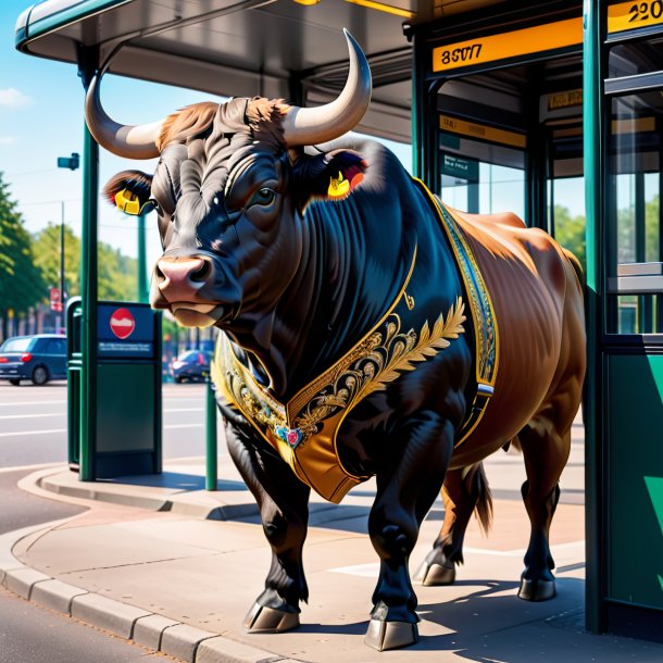 Pic of a bull in a vest on the bus stop