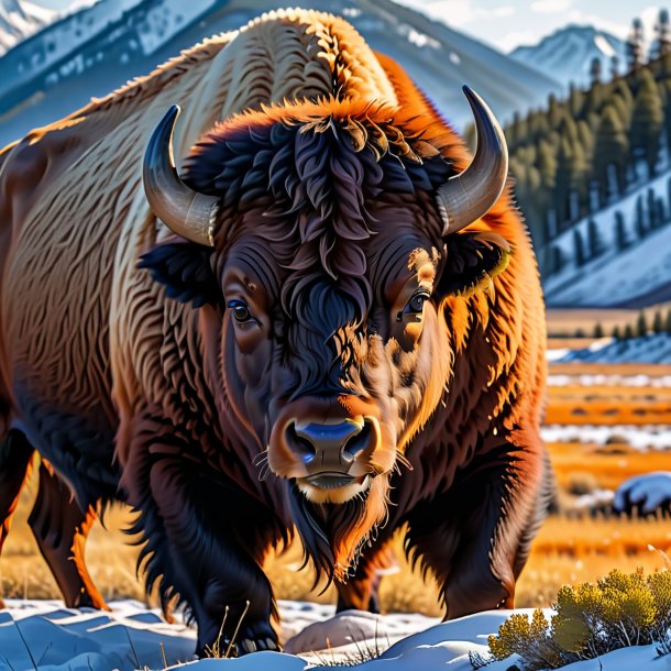 Pic of a orange drinking bison