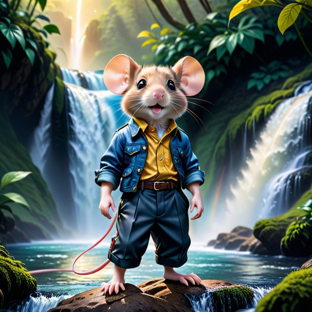 Photo of a mouse in a trousers in the waterfall