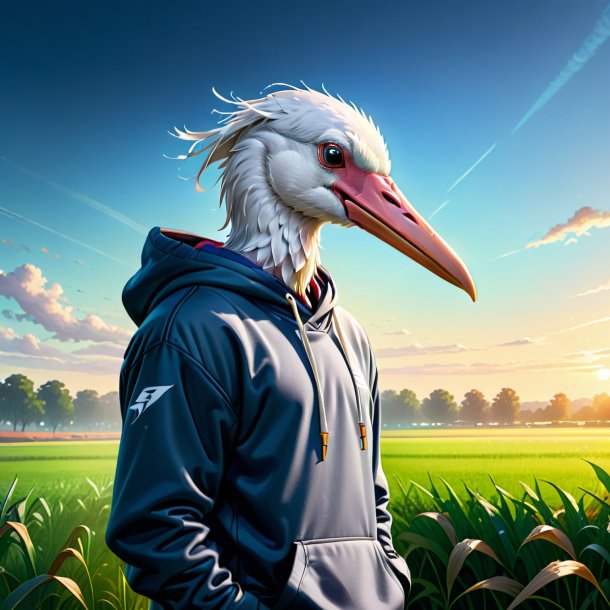 Drawing of a stork in a hoodie on the field