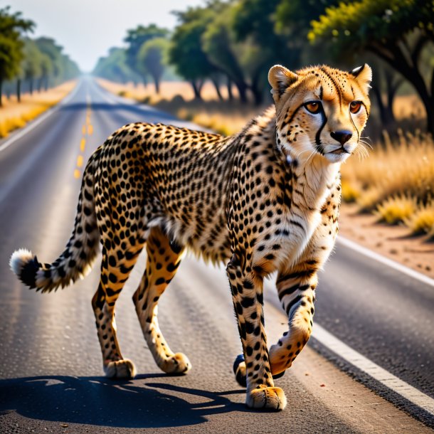 Pic d'un guépard dans une jupe sur la route