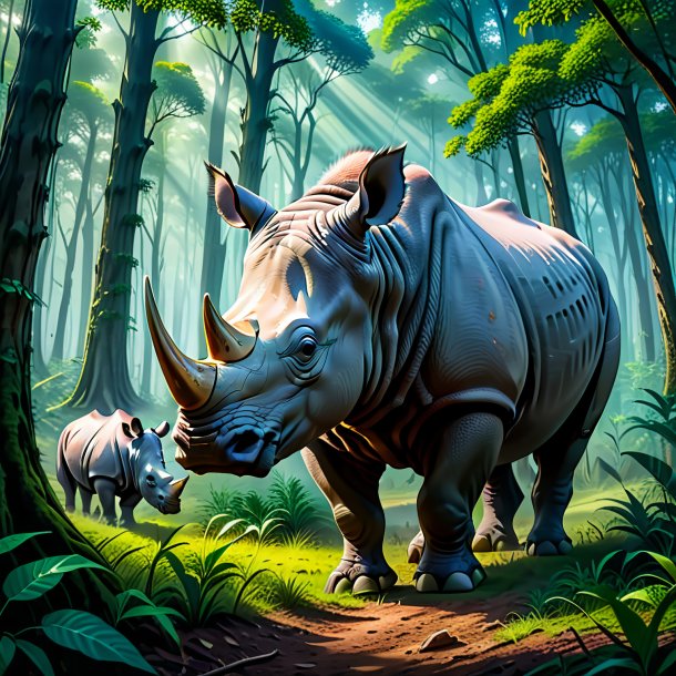 Pic of a eating of a rhinoceros in the forest