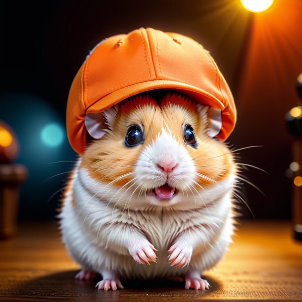 Image of a hamster in a orange cap